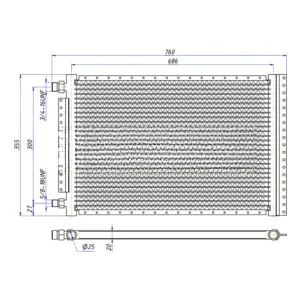 Радиатор кондиционера 14″х28″х20 мм тип D вход резьба 3/4″-16UNF выход резьба 5/8″-18UNF O-Ring 3